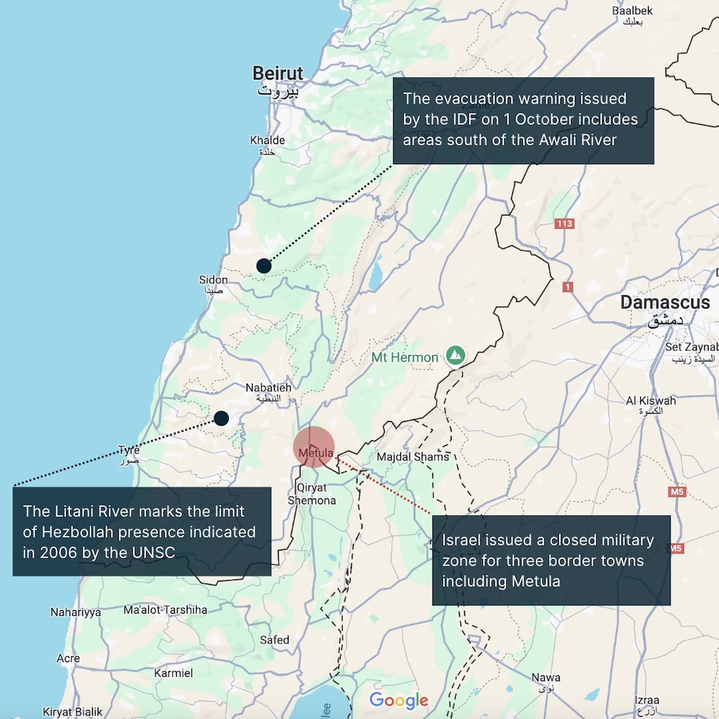 IDF ground offensive in South Lebanon map