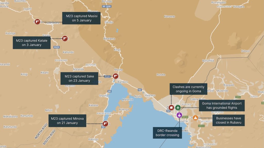 M23 Rebels Claim Control of Goma DRC, Conflict Map 