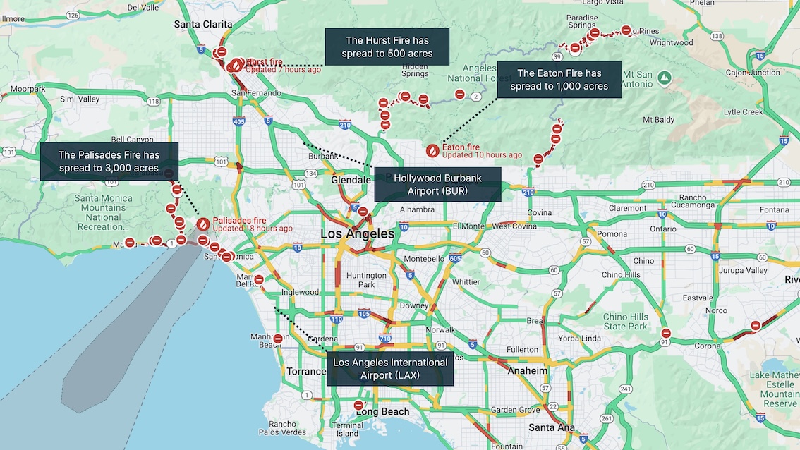 LA Palisades Wildfire Map