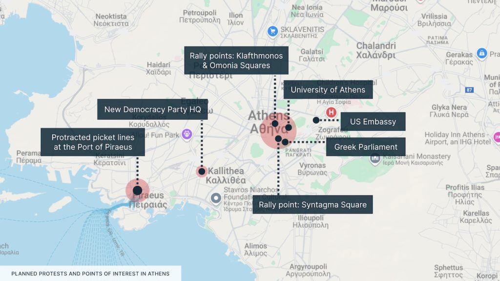 Greece Protests 2025 - Map of Athens protest locations